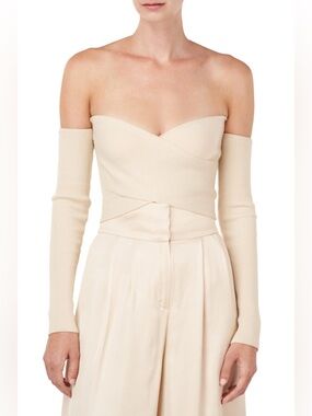 Amur Otto Top Ribbed Off The Shoulder Cropped Top in Ecru